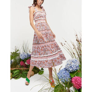 Celia B Floki Tiered Dress Pink White Multi Size XL NWT Tie Shoulder Detail Boho